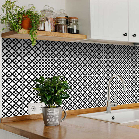 5" X 5" Black and White Dia Peel and Stick Removable Tiles