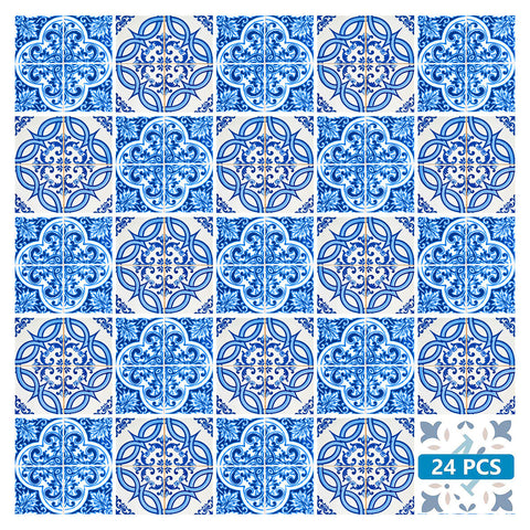 5" X 5" Blue and White Medi Peel And Stick Tiles