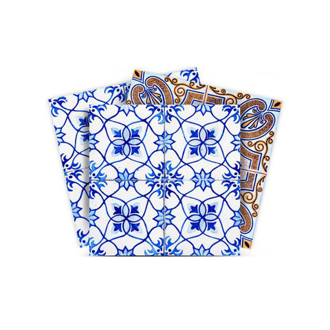 5" X 5" Blue and Muted Taupe Peel And Stick Tiles