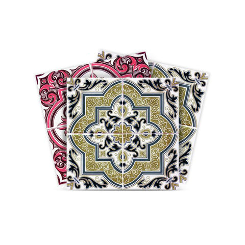 5" X 5" Vintage Cran and Green Peel and Stick Removable Tiles