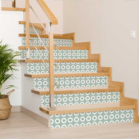 8" x 8" Light Sage And White Circle Flower Peel and Stick Removable Tiles