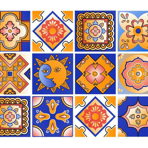 6" x 6" Blue and Gold Celestial Mosaic Peel and Stick Removable Tiles