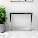 36" Clear and Silver Glass Sled Console Table