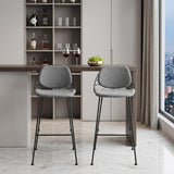 Set of Two 30" Light Gray And Black Fabric And Steel Low Back Bar Height Bar Chairs