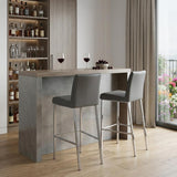 Set of Two 31" Gray And Silver Genuine Leather And Steel Low Back Bar Height Bar Chairs