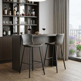 Set of Two 30" Gray And Black Faux Leather And Steel Low Back Bar Height Bar Chairs