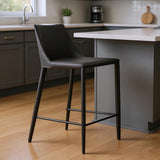 26" Black Faux Leather And Steel Low Back Counter Height Bar Chair