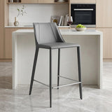 26" Gray Faux Leather And Steel Low Back Counter Height Bar Chair