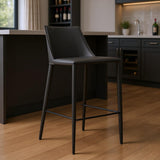 30" Black Faux Leather And Steel Low Back Bar Height Bar Chair