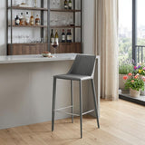 30" Gray Faux Leather And Steel Low Back Bar Height Bar Chair