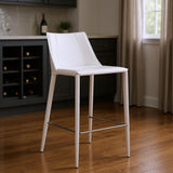 30" White Faux Leather And Steel Low Back Bar Height Bar Chair