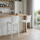 Set of Two 30" White Faux Leather And Steel Low Back Bar Height Bar Chairs