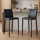 Set of Two 26" Black Faux Leather And Steel Low Back Counter Height Bar Chairs