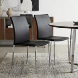 Set of Two Black and Silver Upholstered Faux Leather Dining Side Chairs