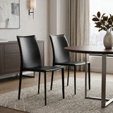 Set of Two Black Upholstered Faux Leather Dining Side Chairs