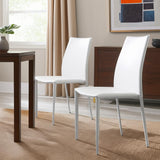 Set of Two White Upholstered Leather Dining Side Chairs