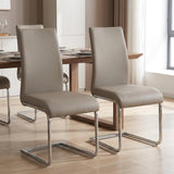 Set of Four Taupe and Silver Upholstered Leather Dining Side Chairs