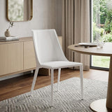 White Upholstered Leather Dining Side Chair