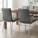 Set of Two Gray And Silver Upholstered Leather Dining Side Chairs