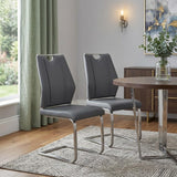 Set of Two Gray and Silver Upholstered Leather Dining Side Chairs