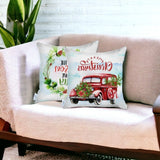 Set of Two Red White and Blue Merry Christmas Christmas Christmas Wreath Throw Pillow Cover