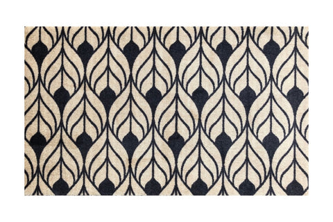2' X 4' Graphite and Tan Abstract Leaves Washable Floor Mat