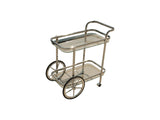 28" Silver Metal And Glass Rolling Trolley Bar Cart