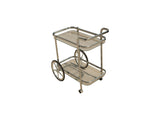 28" Silver Metal And Glass Rolling Trolley Bar Cart