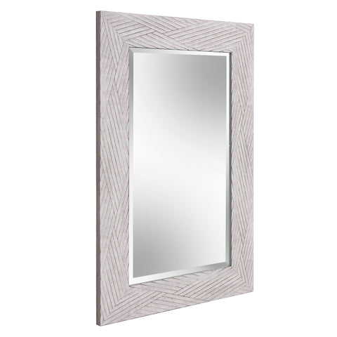 35" Gray Woven Faux Wood Framed Accent Mirror