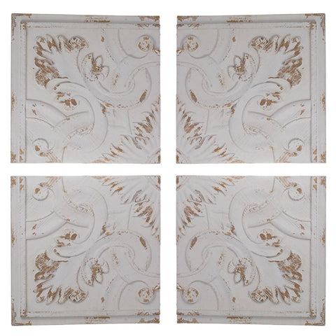 Set of Four White Wood Square Framed Art