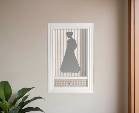 12" White Wood And Glass Woman Silhouette Shadowbox Wall Decor