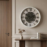 20" White And Black Iron Analog Distressed Round Wall Clock