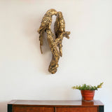 13" Antiqued Gold Parrots Hanging Dimensional Sculpture