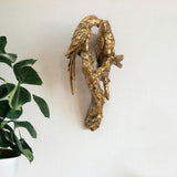 13" Antiqued Gold Parrots Hanging Dimensional Sculpture