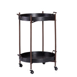 21" Black And Bronze Wood And Iron Round Rolling Bar Cart