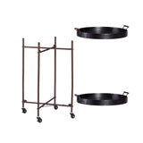 21" Black And Bronze Wood And Iron Round Rolling Bar Cart