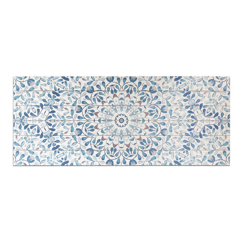 19" X 45" Shades of Blue Ornate Floral Medallion Wood Plank Wall Art
