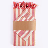 71" X 95" Red And White Striped Cotton Tablecloths