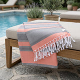 Peach and Dark Grey Striped Design Turkish Beach Blanket