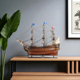 36" Brown Solid Wood Hand Painted Boat Model Boat