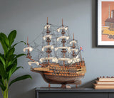 27" Brown Solid Wood Hand Painted Boat Model Boat