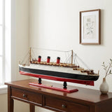 12" Black And Red Solid Wood Hand Painted Boat Model Boat