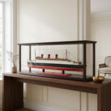 15" Black And Red Solid Wood Hand Painted Boat Model Boat