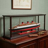 15" Black and Red Solid Wood Hand Painted Normandie Large Display Case Model Boat