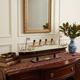 13" Black and White Solid Wood Hand Painted 1912 RMS Titanic Lights Model Boat