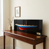 12" Blue and Red Solid Wood Hand Painted Rainbow Half-Hull Model Boat