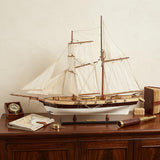 27" Brown And White Solid Wood Hand Painted Model Boat