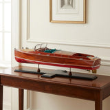 9" Brown Solid Wood Hand Painted Model Boat