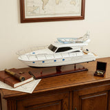 19" White Solid Wood Hand Painted Model Boat