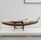 8" Black and Red Venetian Gondola Hand Painted Decorative Boat